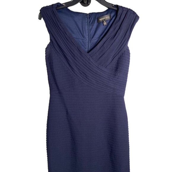 Tadashi Shoji Amata Gown Small Navy blue 6L1143LY-BLACK ribbed trumpet hem - Picture 7 of 13